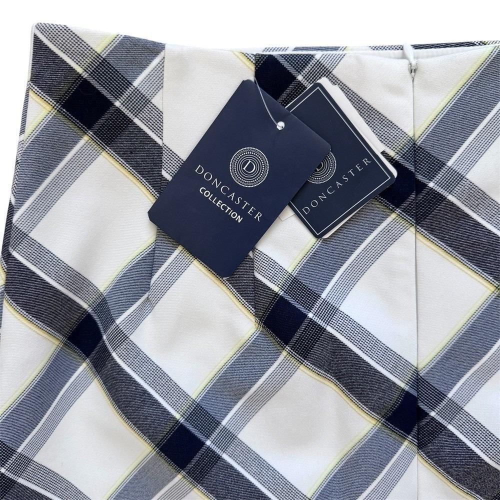 Doncaster Pencil Skirt White Navy Plaid Cotton Tailored Preppy Career 4